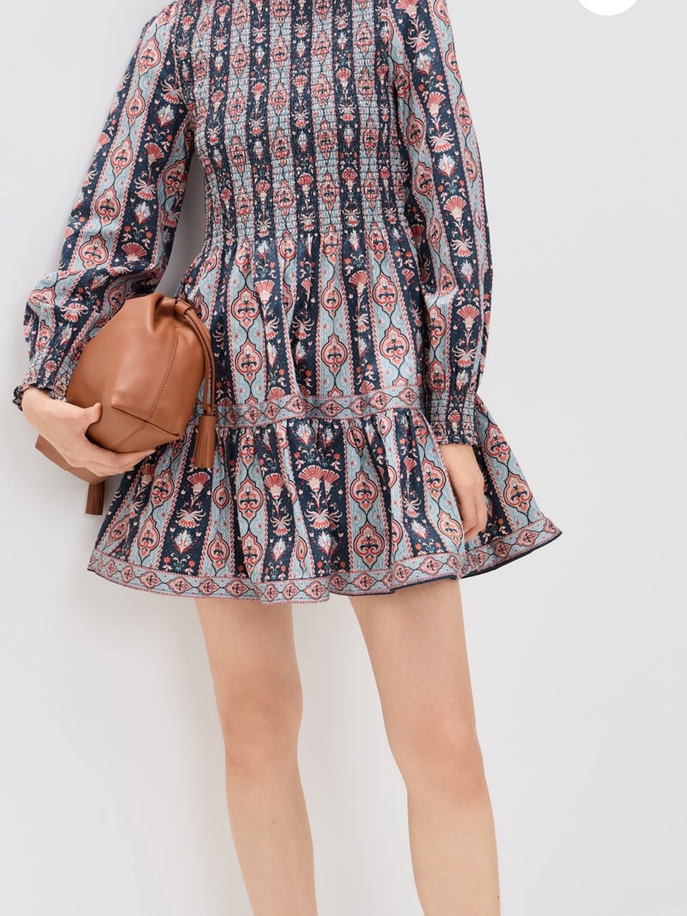 Hill House Navy Paisley-Patterned Smocked Mini Dress